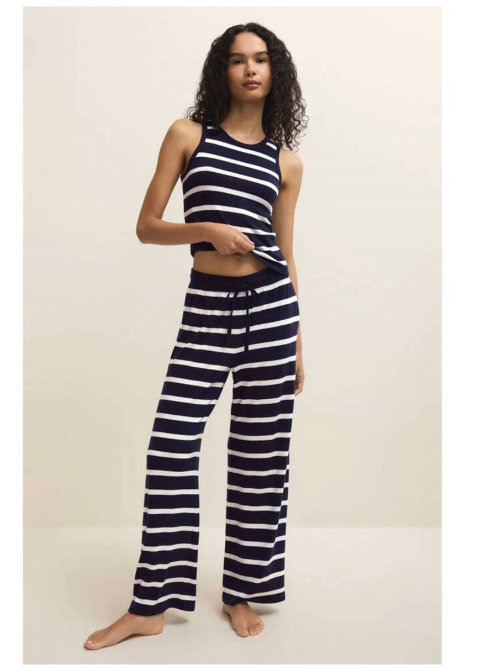 Z Supply SET Navy & White Striped Cropped Tank and Wide-Leg Pants Set NWT